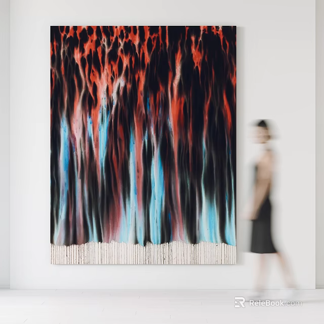 Abstract Painting With Vertical Red Blue Black Lines And Textured Base In Art Gallery 3d model 