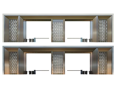 Modern Entrance Gate With Metal Frame Lattice Design And Decorative Panels 3d model