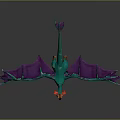 3D Model of Flying Creature with Green Body Purple Wings and Orange Head