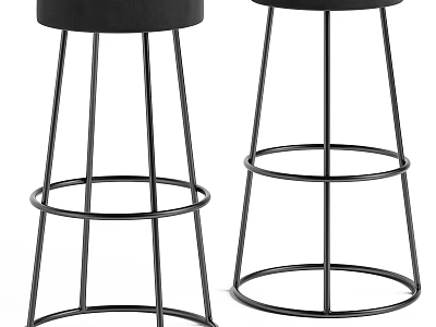 Stylish Black Bar Stools with Sturdy Metal Frame and Round Seat Design 3d model