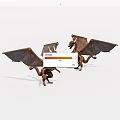 Two Detailed Brown Winged Dragons Model Standing With Spread Wings