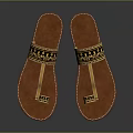 Brown Leather Slippers With Black And Yellow Decorative Patterns On Straps 3d model