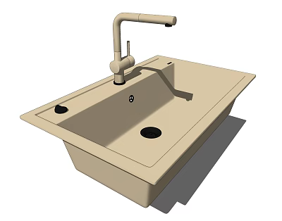 Modern Single Bowl Kitchen Sink With Beige Ceramic Finish And Faucet Design 3d model