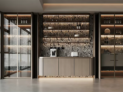 Elegant Modern Wine Cabinet With Glass Doors And Wooden Shelves For Interior Decor 3d model