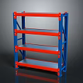 Sturdy Metal Display Shelf Unit With Blue Frame And Red Tiered Storage Shelves
