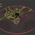 Green Military Artillery Gun With Wheels And Scattered Ammunition Shells Placed On Rough Ground Terrain