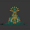 Cartoon Style Pyramid Scene With Green Yellow Colors Palm Like Leaves Steps And Red Flowers