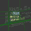 Modern Commercial Street with Glass Dome and Overpass Green Lawn Near High Rise Buildings