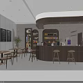 Modern Café Interior With Warm Lighting Wooden Bar Counter Tables Stools And Blackboard Menus