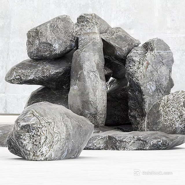 Stone And Wood Decorative Pile With Natural Textured Surfaces And Organic Forms 3d model 