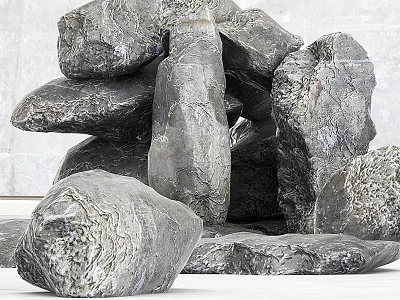Stone And Wood Decorative Pile With Natural Textured Surfaces And Organic Forms 3d model