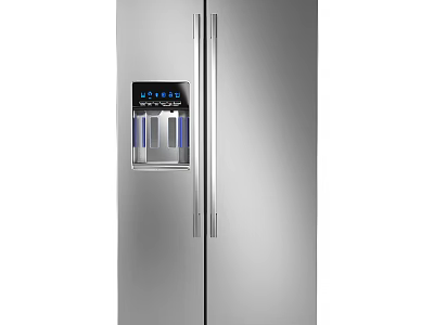 Stainless Steel Double Door Refrigerator With Water Dispenser And Digital Display Modern Kitchen Appliance 3d model