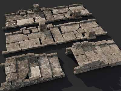 Ancient Weathered Stone Paving Slabs With Various Shapes And Sizes For Historical Ruins 3d model