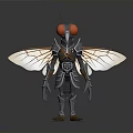 Cosmic Armored Insect Creature Standing With Red Eyes And Transparent Wings In Space