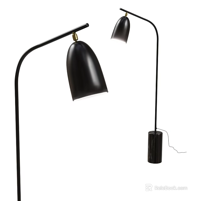 Modern Black Floor Lamp With Curved Pole And Bell Shaped Shade Design 3d model 