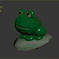 Cute Green Frog Plush Toy With Big Eyes On Stone Base