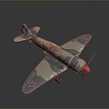 Detailed Camouflage Model Airplane With Red Star Emblems And Red Propeller Design