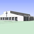Ancient Church Architecture Featuring Cross White Exterior Sloped Roof and Windows