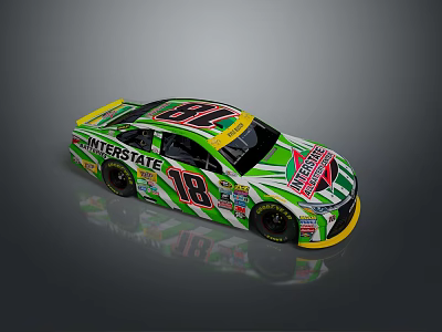 Green And White NASCAR Race Car With Number 18 And Nationwide Sponsor Logos 3d model