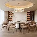 New Chinese Style Song Style Box Dining Table and Chair New Chinese Style Box End View Table New Chinese Style Chandelier New Chinese Style Background Wall New Chinese Style Wall Lamp Large Round Table 3d model