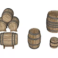 Rustic Wooden Barrels In Different Sizes Stacked And Single Designs