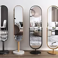 Four Modern Stylish Floor Mirrors with Gold Frame Black Marble Wooden Bases Reflecting Living Room