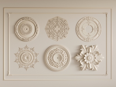 Gypsum lamp panel carved lamp panel chandelier base round lamp panel gypsum component 3d model