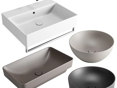 Modern Bathroom Sinks In Square Rectangular And Round Shapes With White Gray Black Tones 3d model