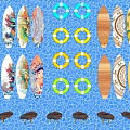 Vibrant Ocean Theme Decorative Wall Hangings With Colorful Surfboards And Life Rings