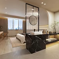 Hotel Room Interior With Comfortable Bed Work Desk Flat Screen TV And Modern Design