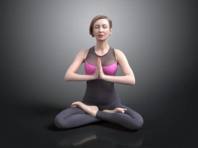 Woman in Lotus Yoga Pose With Hands Namaste Wearing Black Pink Activewear on Gray Background 3d model