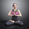 Woman in Lotus Yoga Pose With Hands Namaste Wearing Black Pink Activewear on Gray Background
