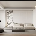 Modern Living Dining Room Interior with Open Layout White Sofa Black Armchair and Coffee Table