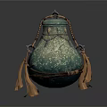Exquisite Green Sculpted Vase With Gold Patterns And Braided Tassel Straps