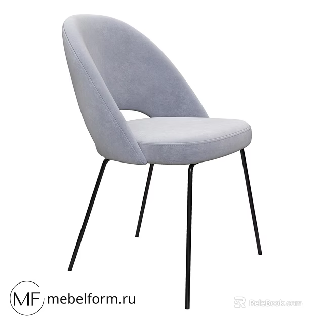 Modern Minimalist Light Gray Upholstered Single Chair With Curved Backrest And Black Metal Legs 3d model 
