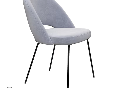 Modern Minimalist Light Gray Upholstered Single Chair With Curved Backrest And Black Metal Legs 3d model