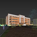 Modern Hospital Building Exterior Featuring Red Cross Sign Ambulance Entrance And Greenery