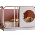 Pink And White Double Bed Design With Circular Mirror Rail And Pillows
