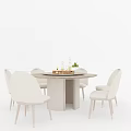 Elegant Modern Dining Table Set With Round Table Upholstered Chairs And Metal Legs 3d model