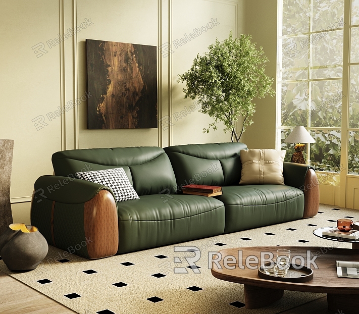 Vintage dark green sofa coffee table combination model