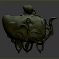 Traditional Decorative Bronze Teapot With Peach Shaped Lid Leaf Decorations Vine Design And Stand Base