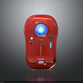 Tactical Red Handheld Weapon Featuring Blue Circular Display And Control Buttons Design