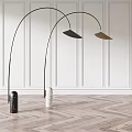 Modern Arc Floor Lamps With Marble Metal Bases Black Brown Shades White Wall