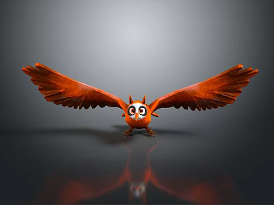Cute Orange Fantasy Creature Character With Large Eyes And Spread Wings In 3D Render Design 3d model