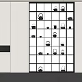 Modern White Decorative Cabinet With Grid Design And Glass Doors Displaying Tea Pots