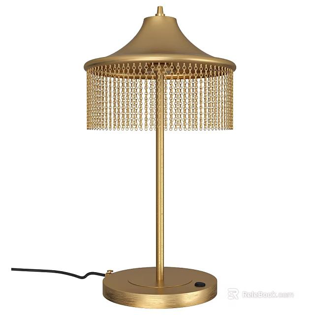 Elegant Gold Table Lamp With Fringed Shade And Decorative Dome Top Design 3d model 