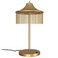 Elegant Gold Table Lamp With Fringed Shade And Decorative Dome Top Design