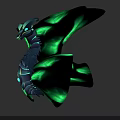 Mystical Fantasy Creature With Black Body Glowing Green Wings And Horned Head