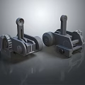 Two Detailed Metal Mechanical Components with Brackets Wheels and Calibration Marks