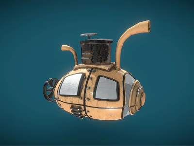 Vintage Small Underwater Vehicle With Round Windows And Wooden Metal Structure 3d model